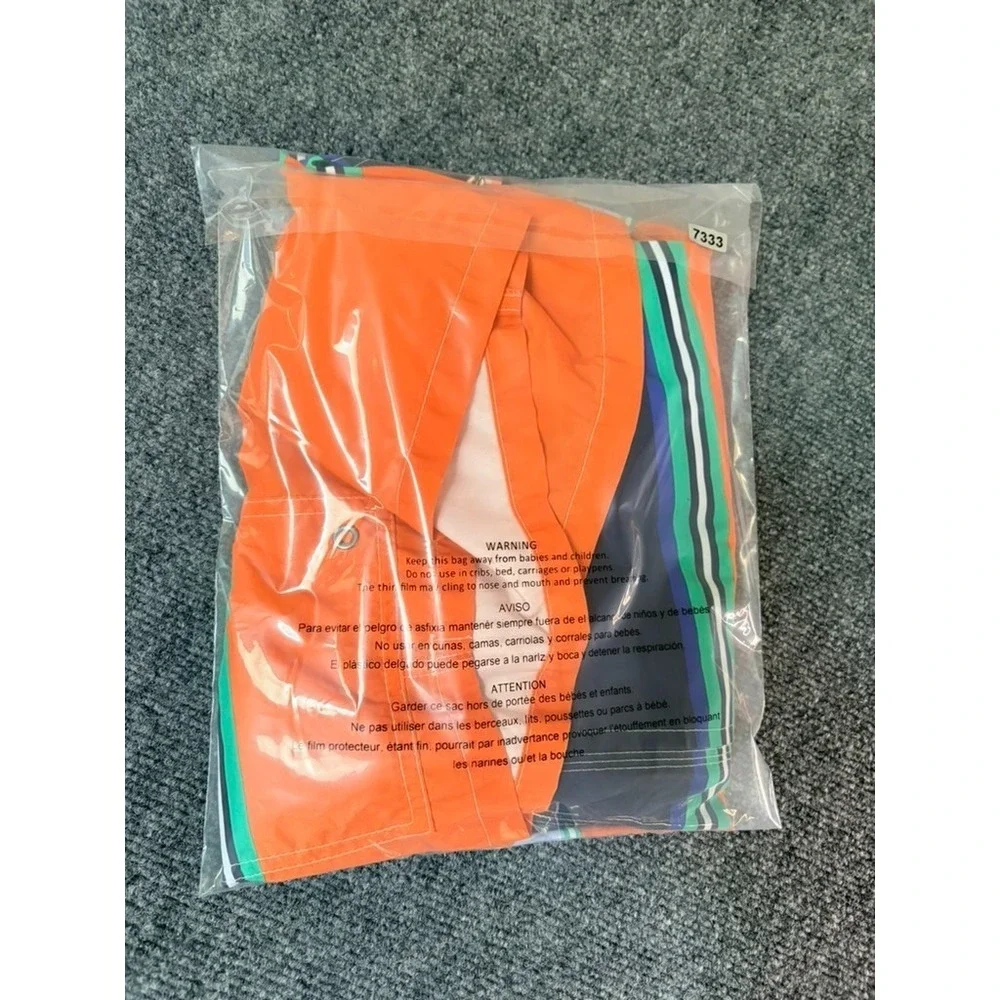 Polo Ralph Lauren Mens Orange Blue Striped Kailua Swim Trunks Shorts Size XL